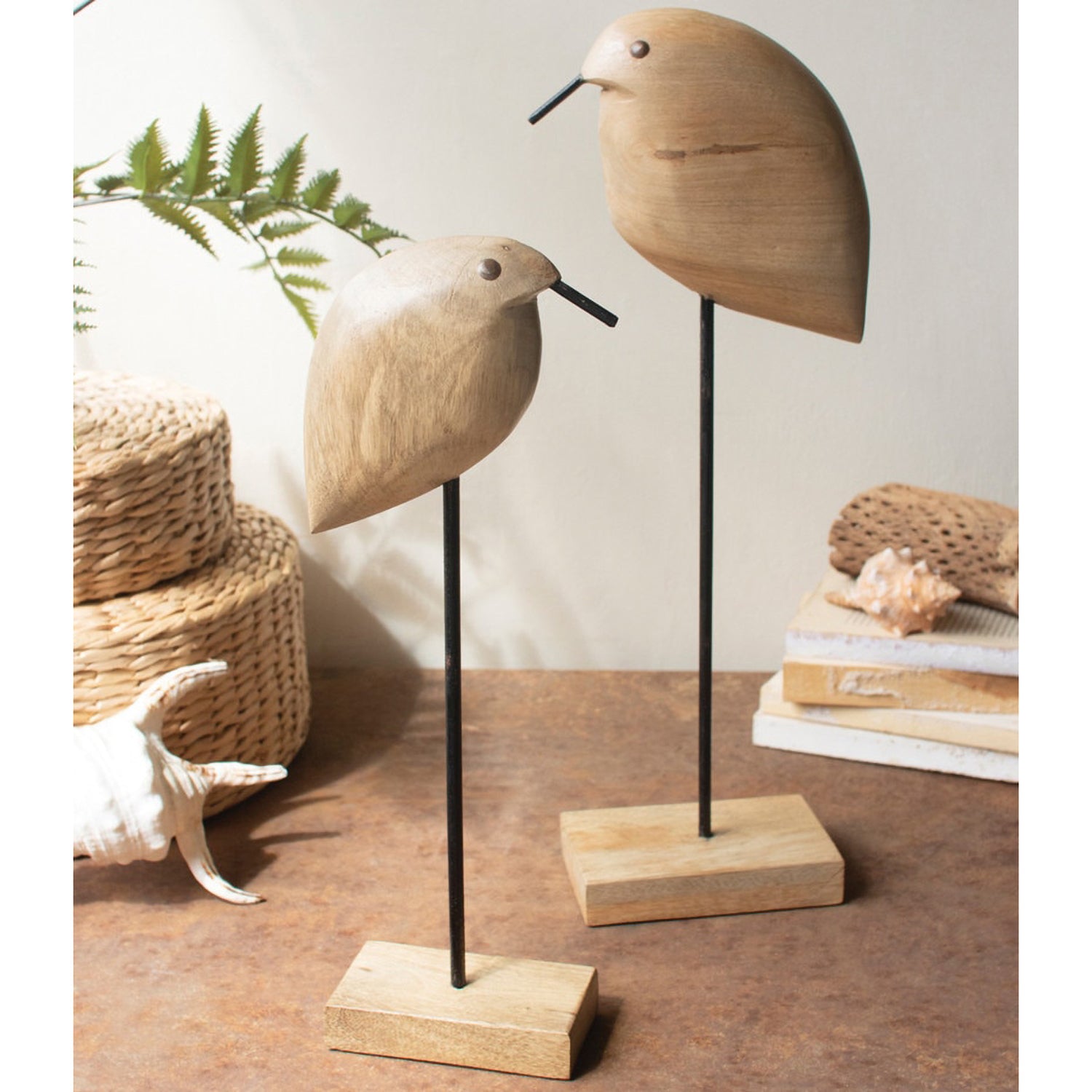 Mango Wood Shore Birds on Base Set of 2