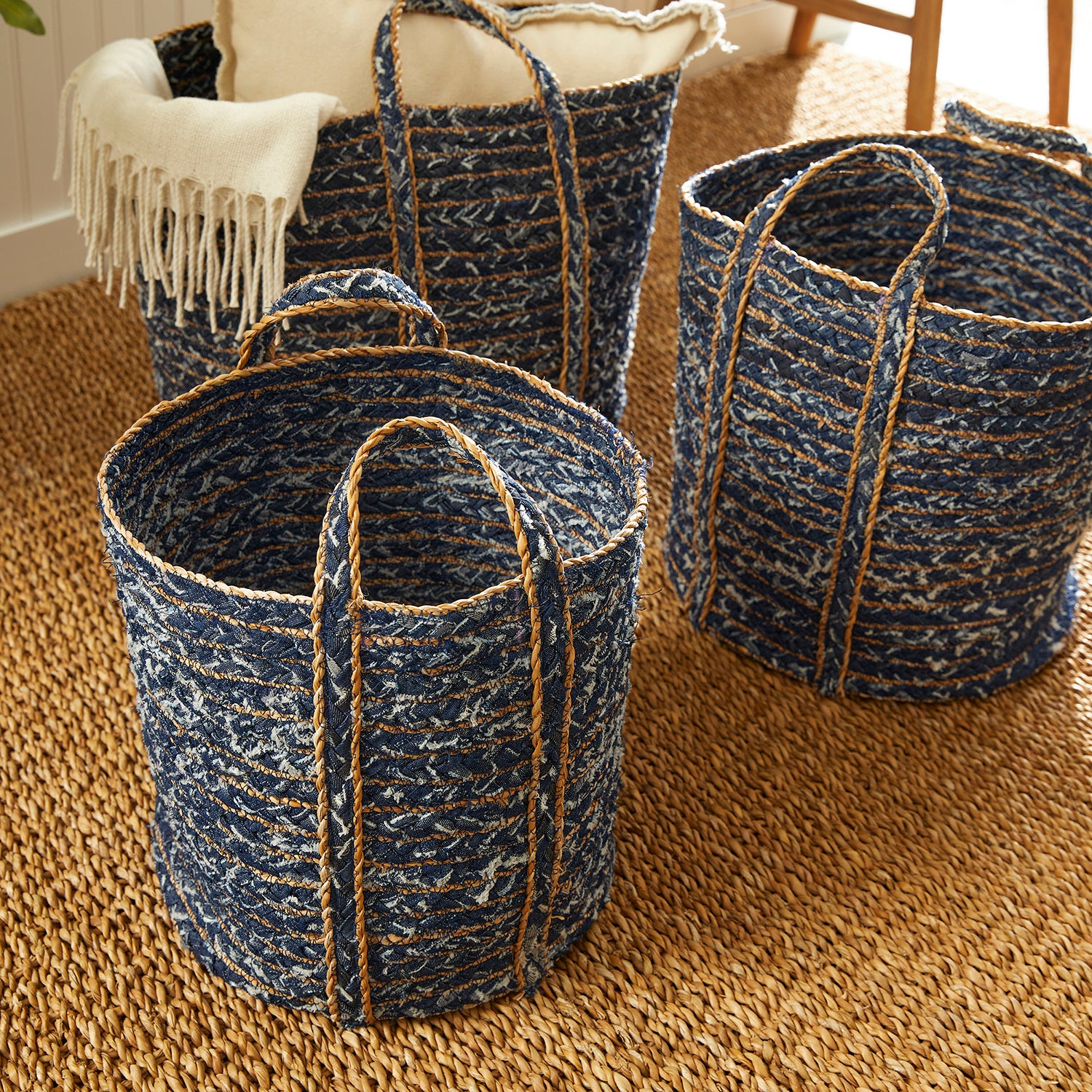 Demin Round Basket Set of 3