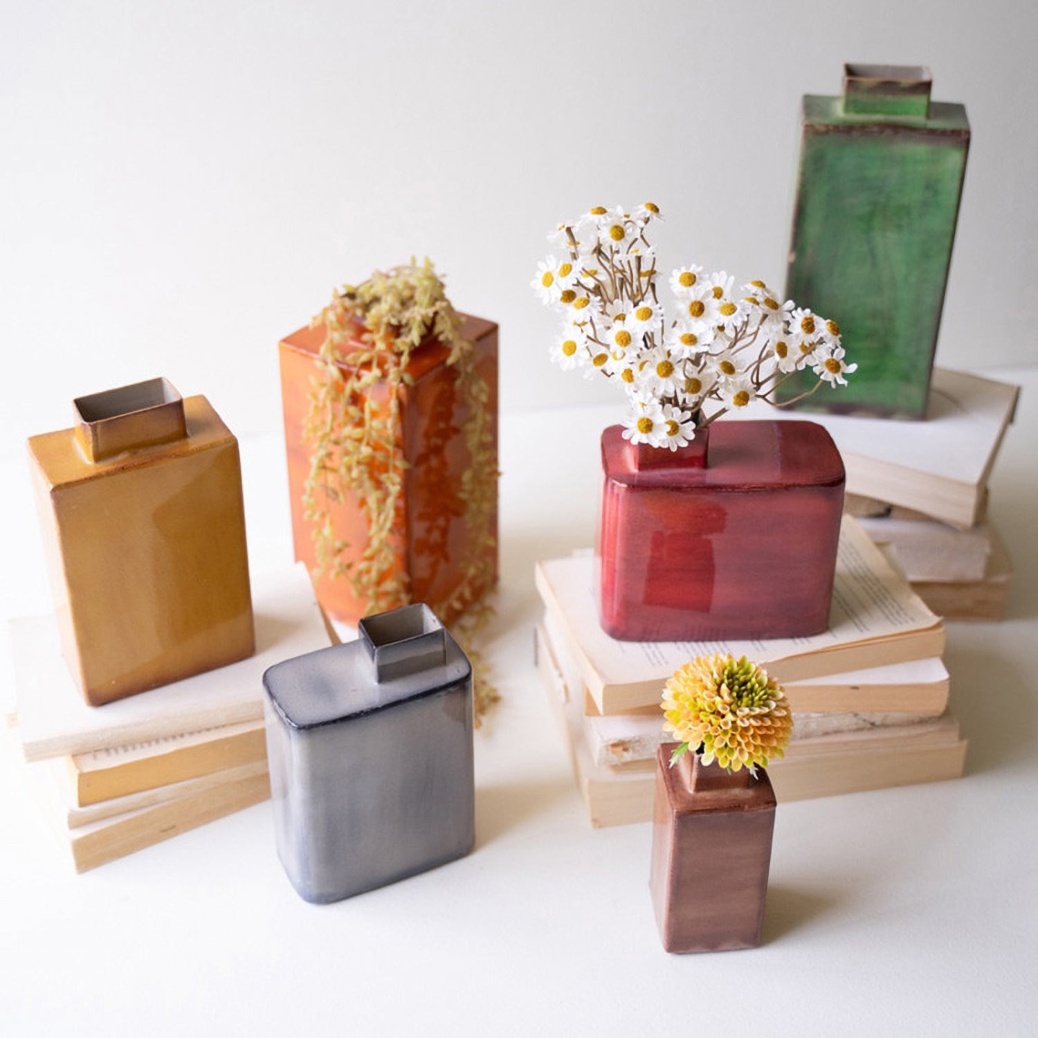 Painted Metal Vase Set of 6