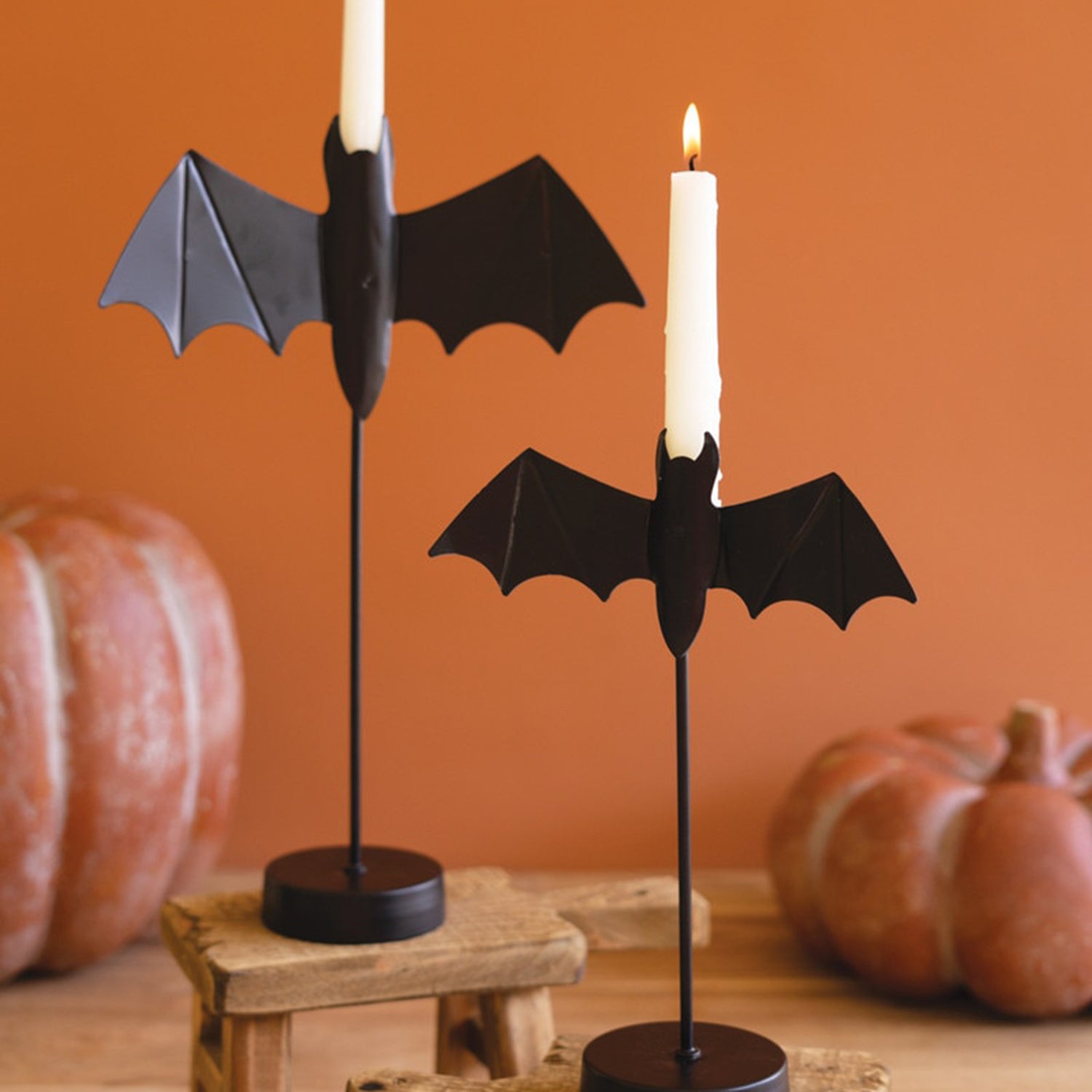 Black Bat Taper Candle Holder Set of 2