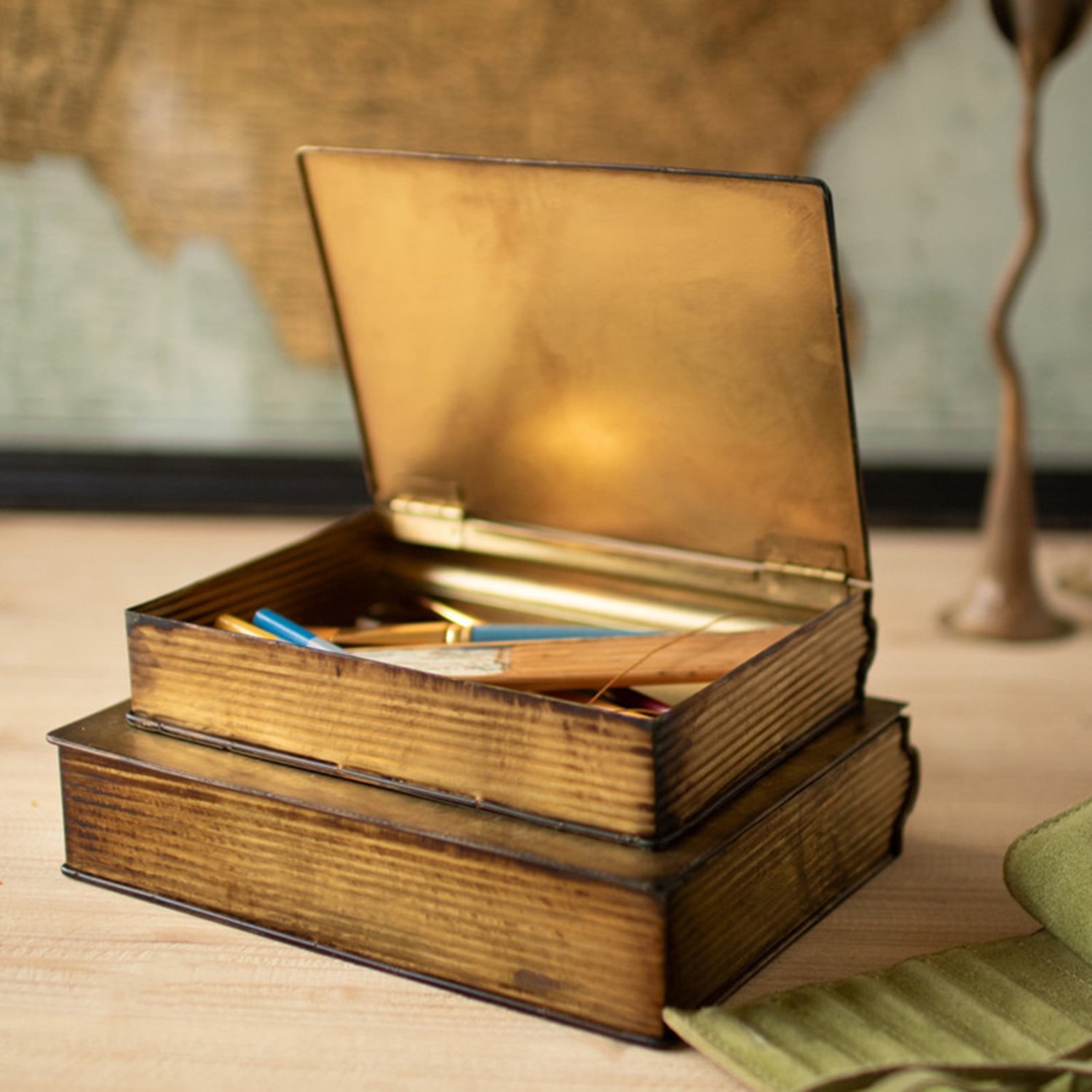 Antique Brass Book Box Set of 2