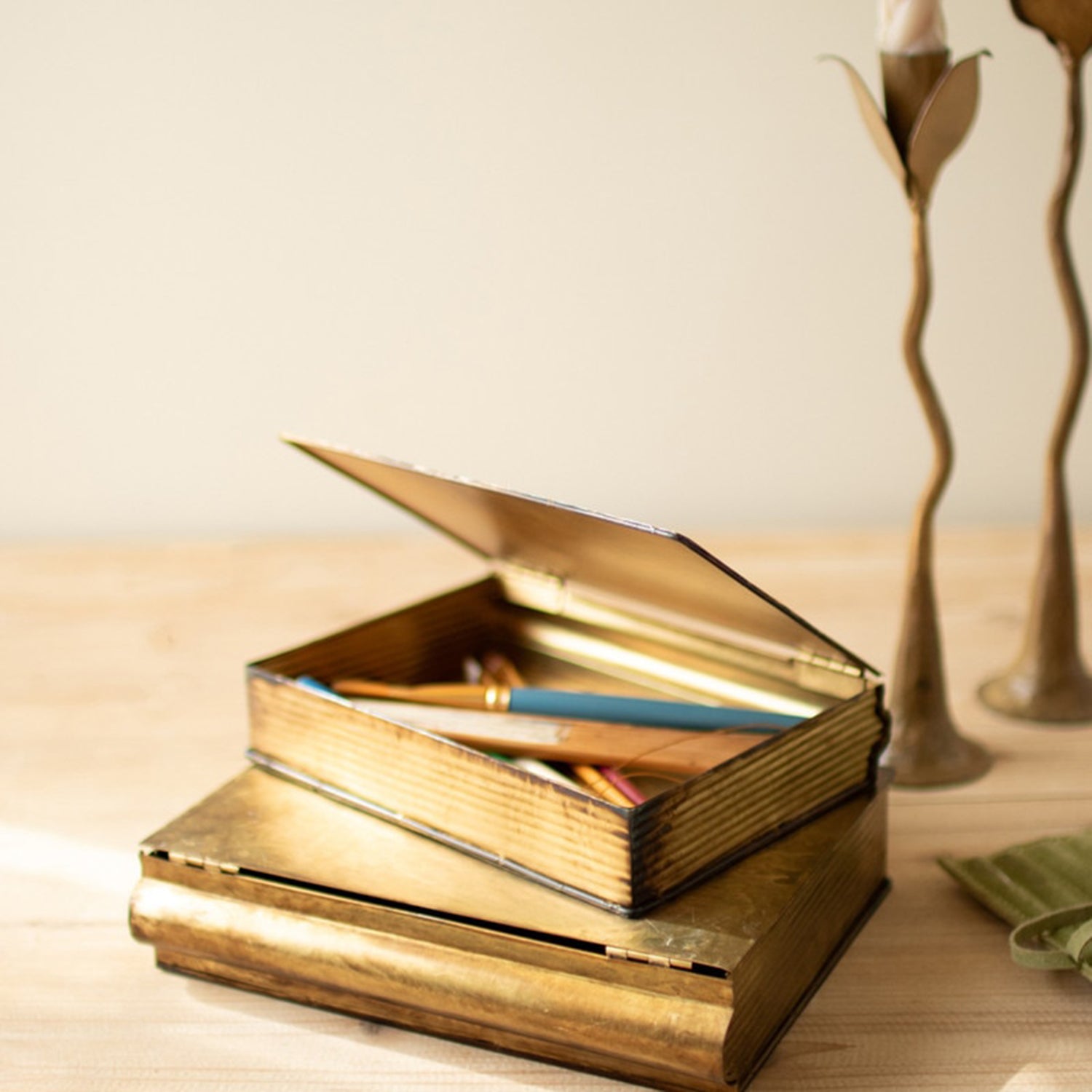 Antique Brass Book Box Set of 2