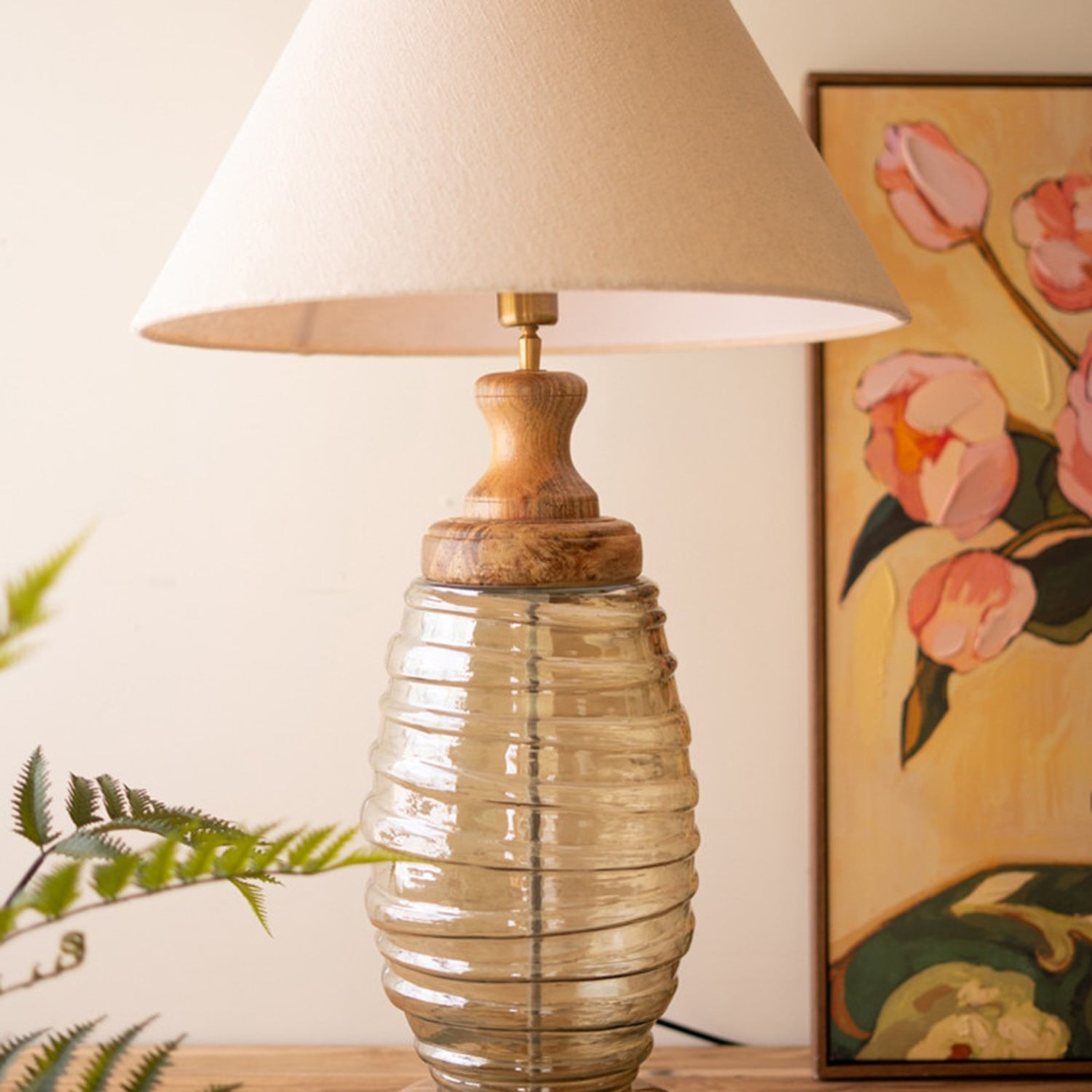 Gloria Glass and Wood Table Lamp