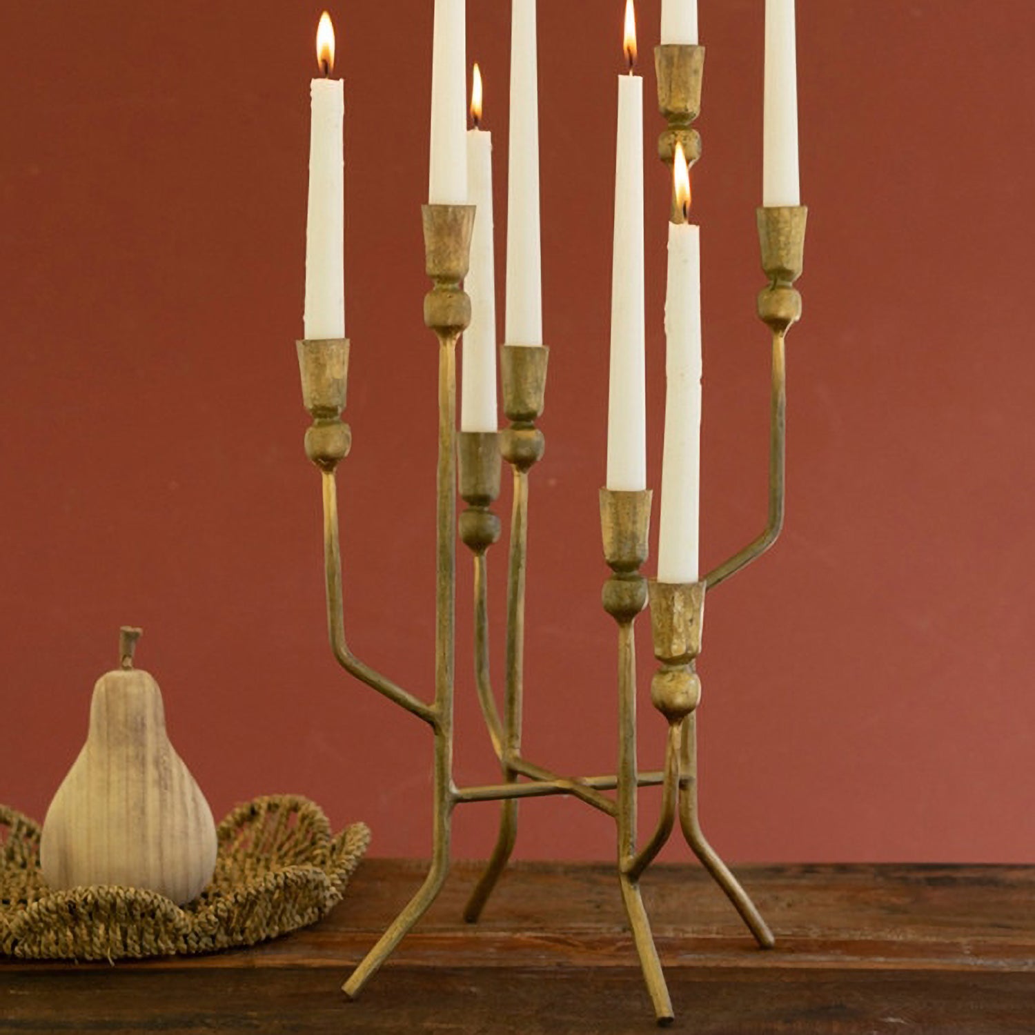 Antique Brass Eight Taper Candelabra