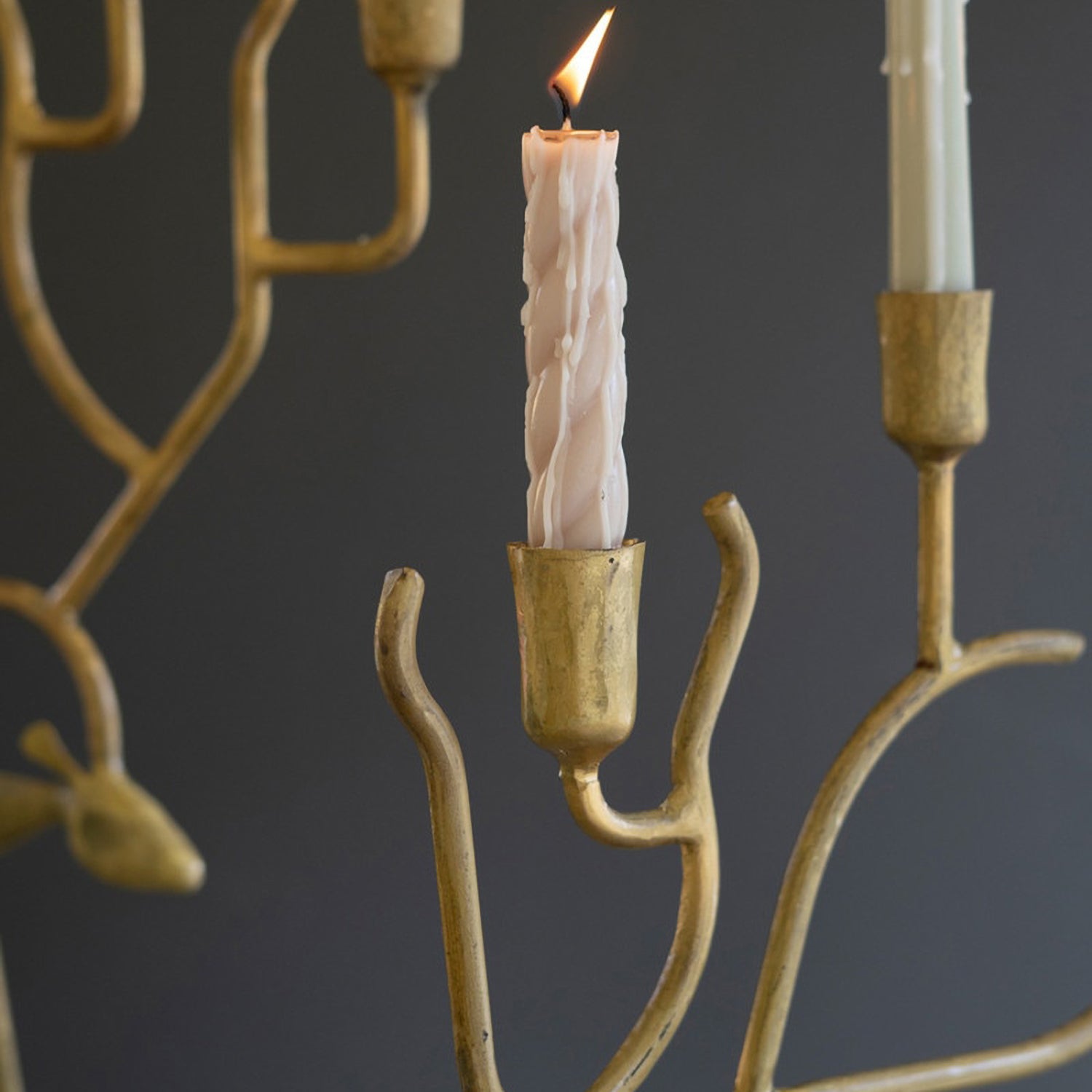 Antique Gold Forged Iron Christmas Deer Candelabra Set of 2