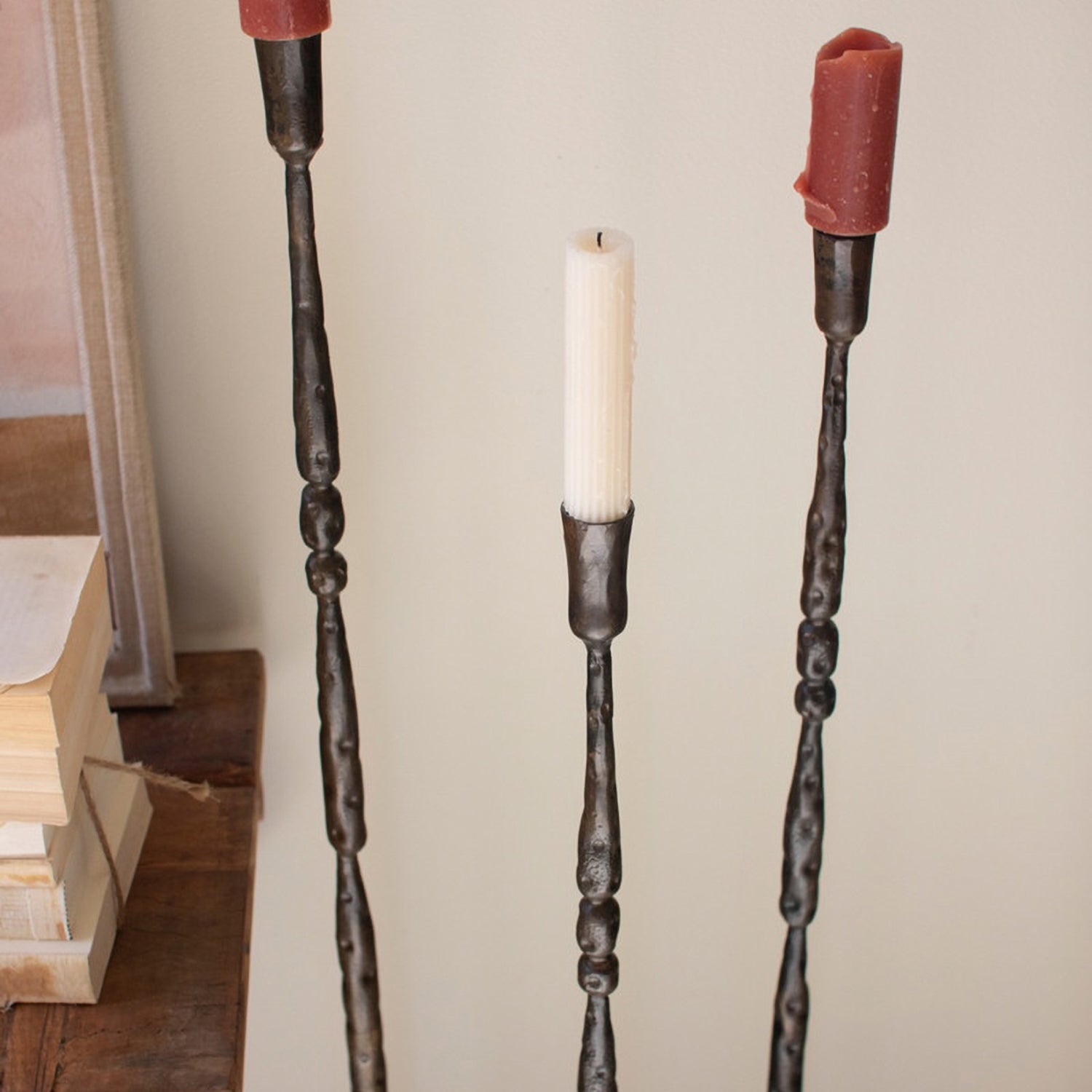 Tall Forged Iron Taper Candle Holder Set of 3
