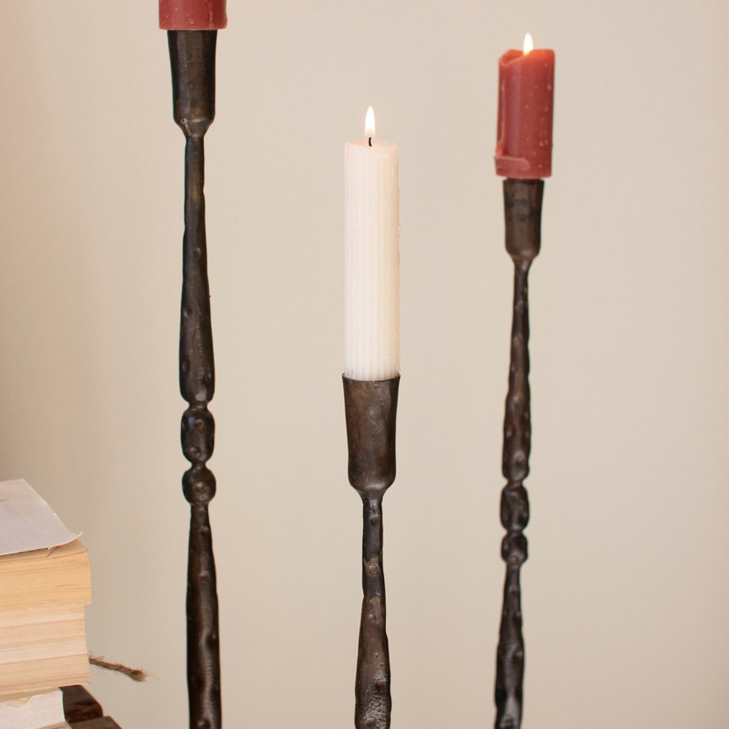 Tall Forged Iron Taper Candle Holder Set of 3