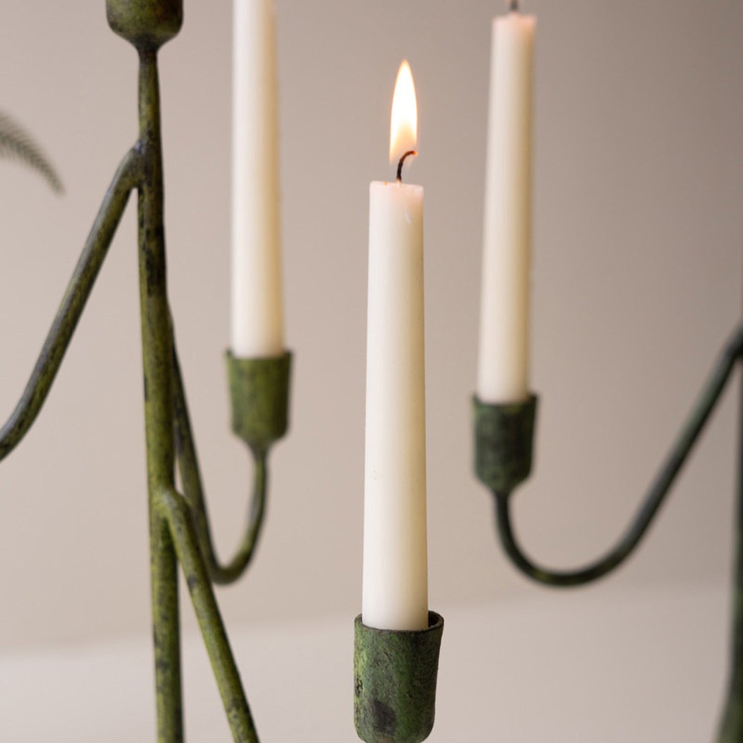 Forged-Iron Green Patina Taper Candelabra Set of 2