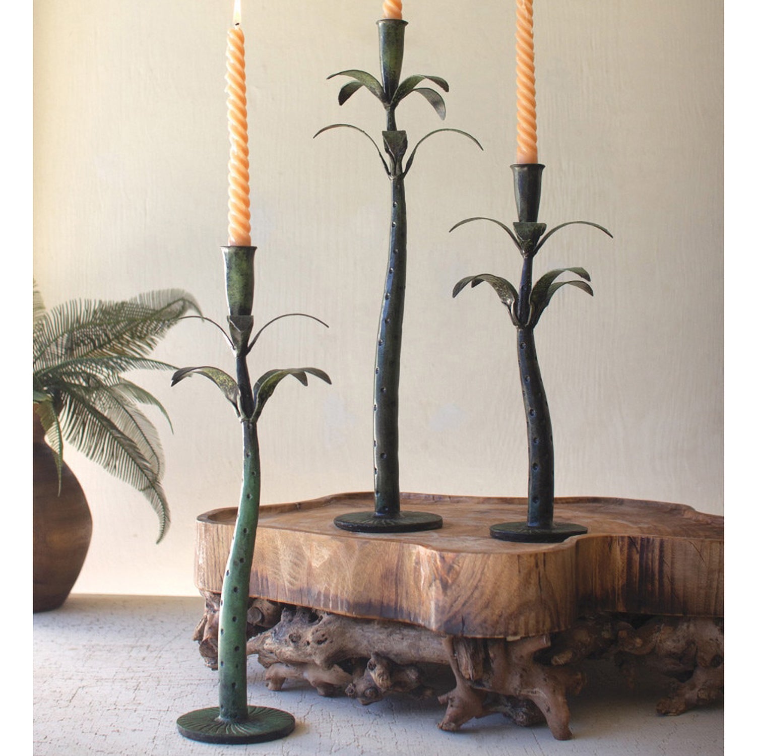 Palm Tree Taper Candle Holder Set of 3