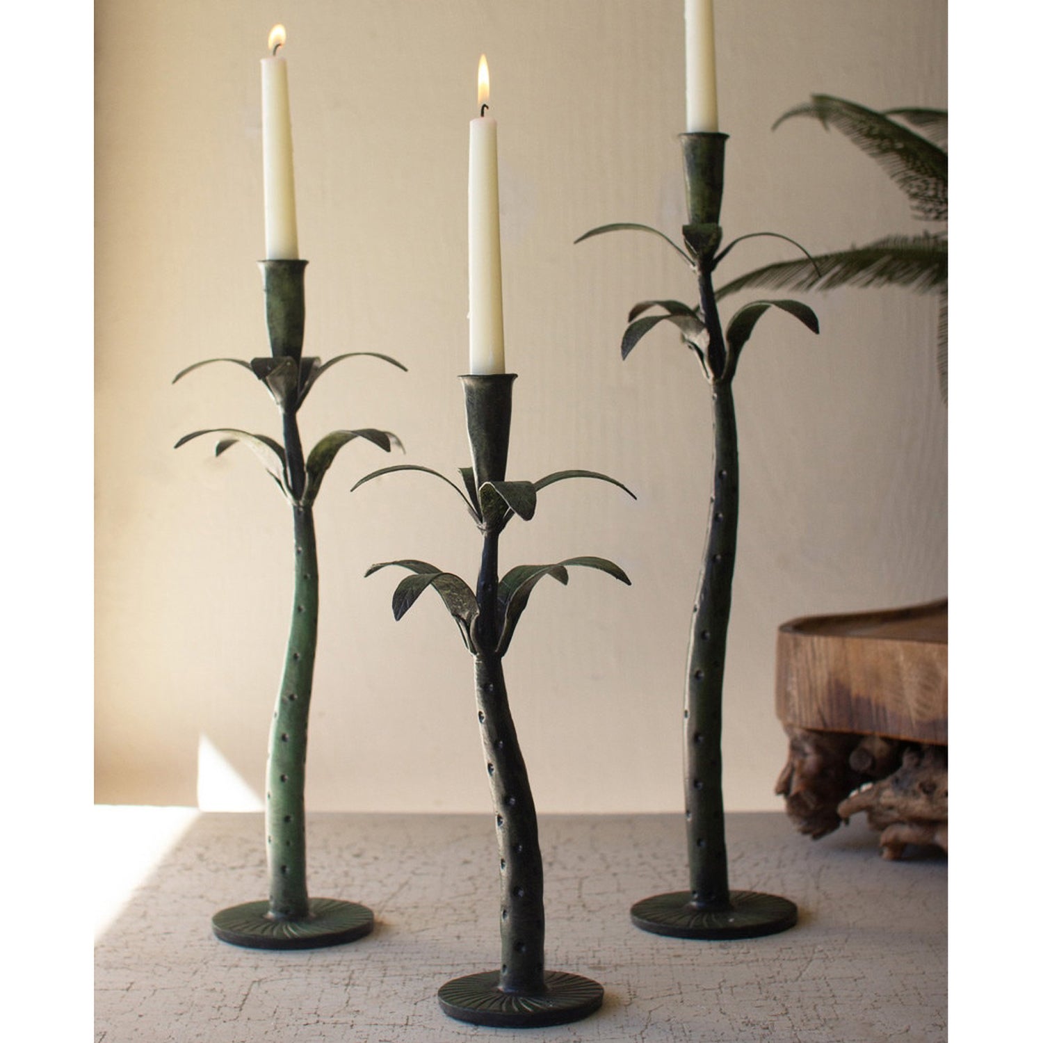 Palm Tree Taper Candle Holder Set of 3