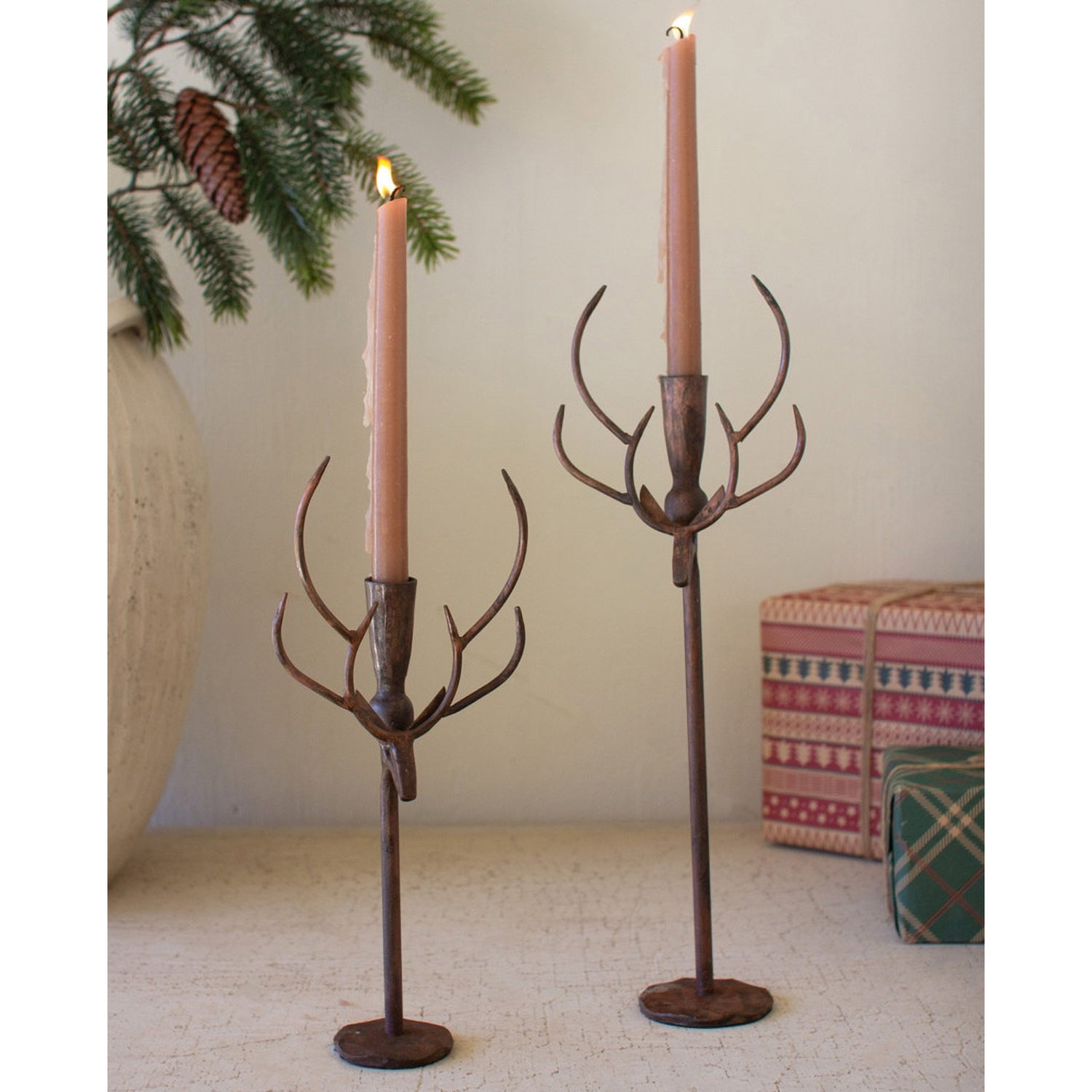Rustic Deer Candle Holder Set of 2