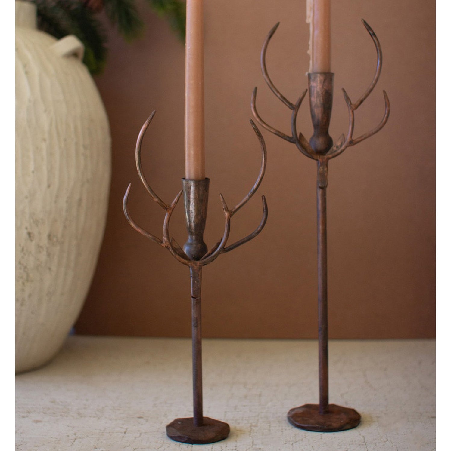 Rustic Deer Candle Holder Set of 2