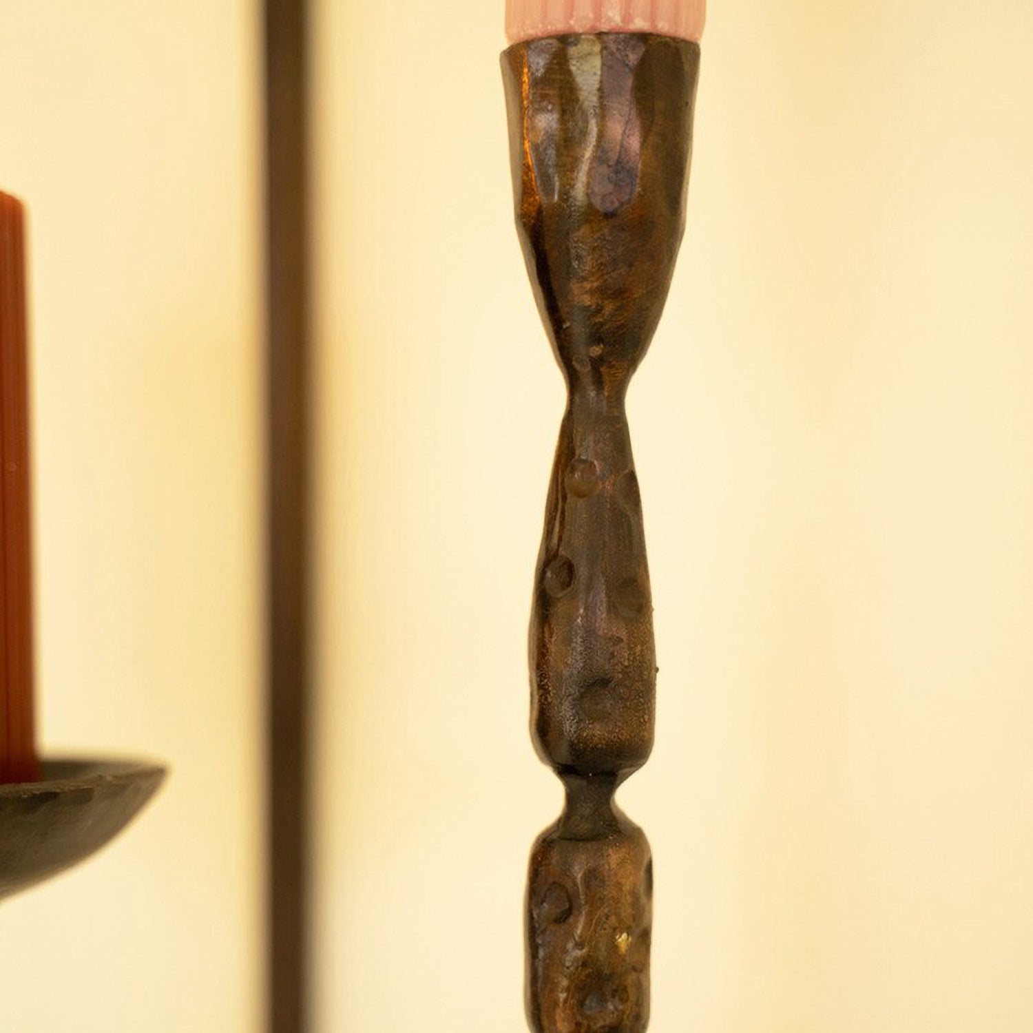 Forged-Iron Wall Taper and Pillar Candle Holder