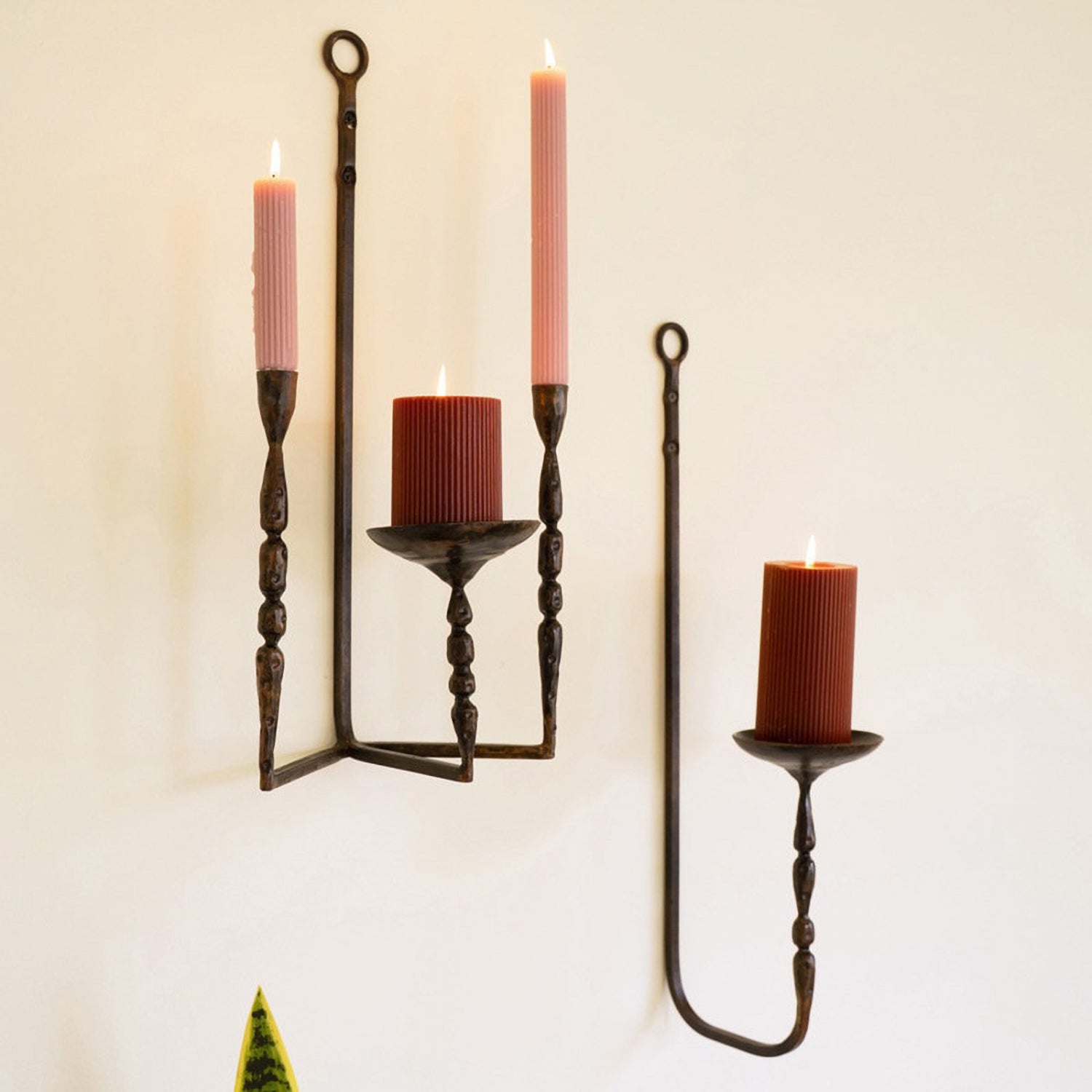 Forged-Iron Wall Pillar Candle Holder