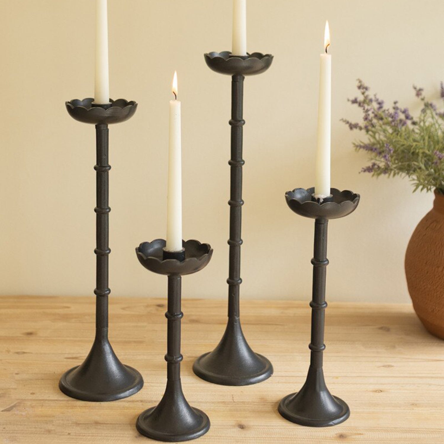 Flowers Cast Alumunum Taper Candle Holder Set of 4