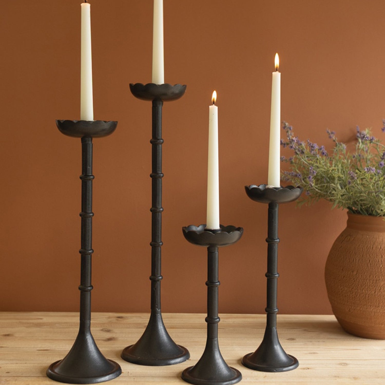 Flowers Cast Alumunum Taper Candle Holder Set of 4