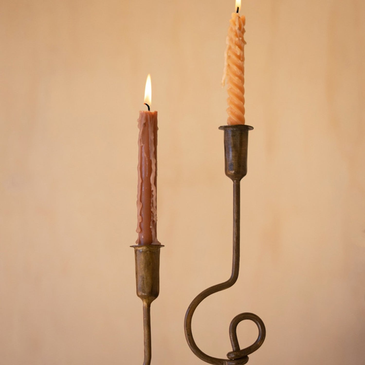 Loops Antique Brass Taper Candle Holder Set of 2