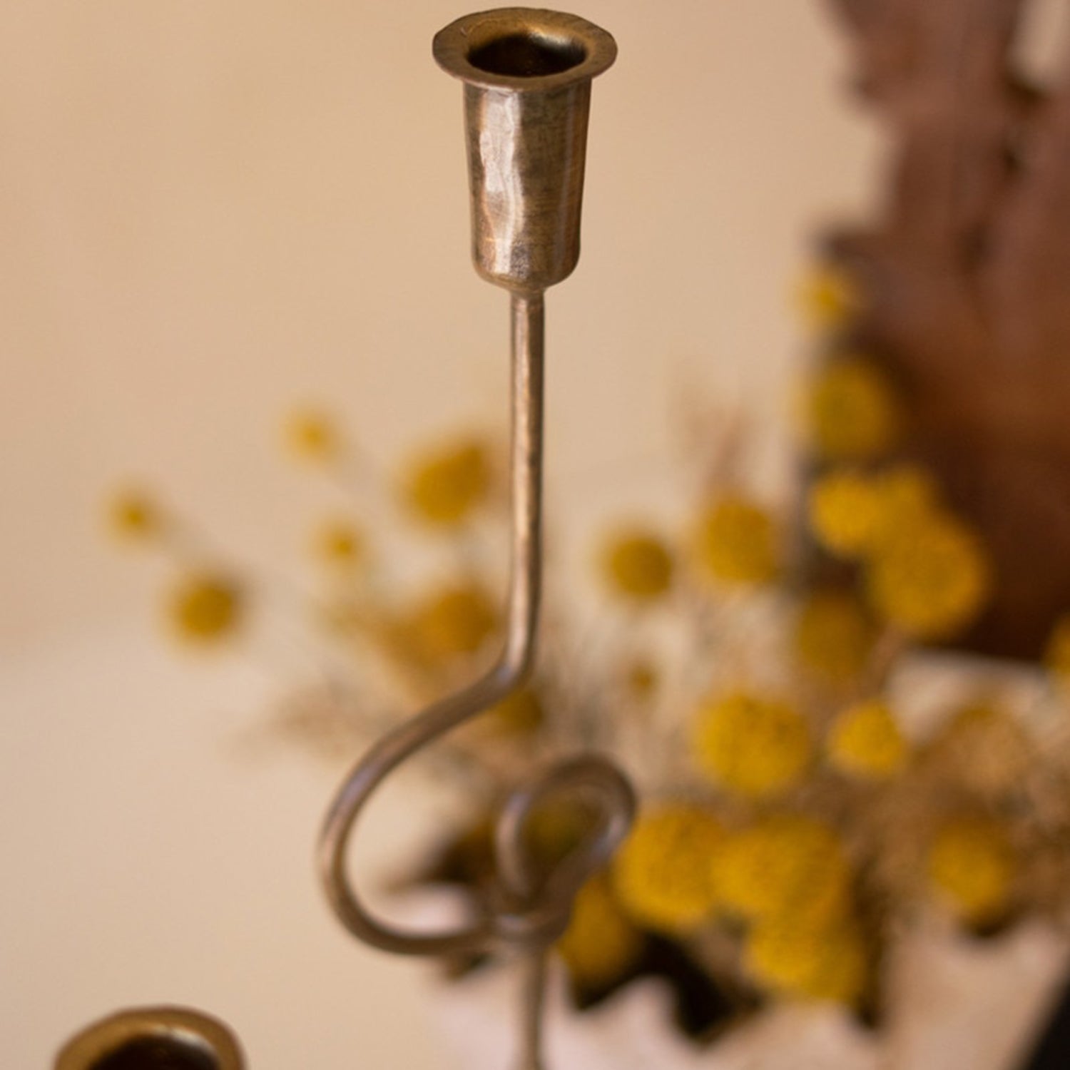 Loops Antique Brass Taper Candle Holder Set of 2