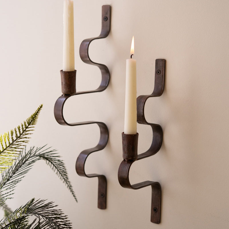 Wavy Metal Taper Candle Wall Sconce Set of 2