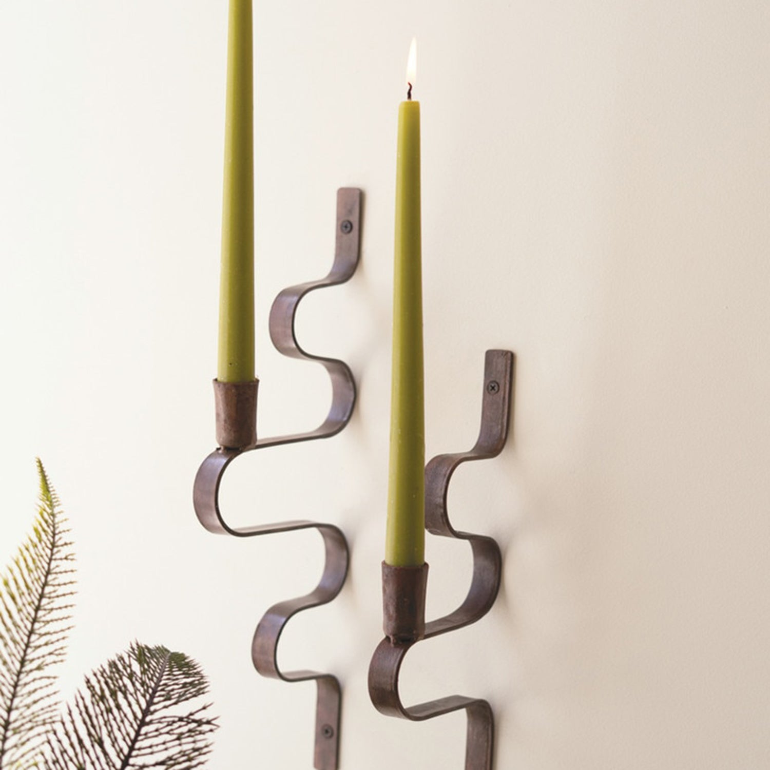 Wavy Metal Taper Candle Wall Sconce Set of 2