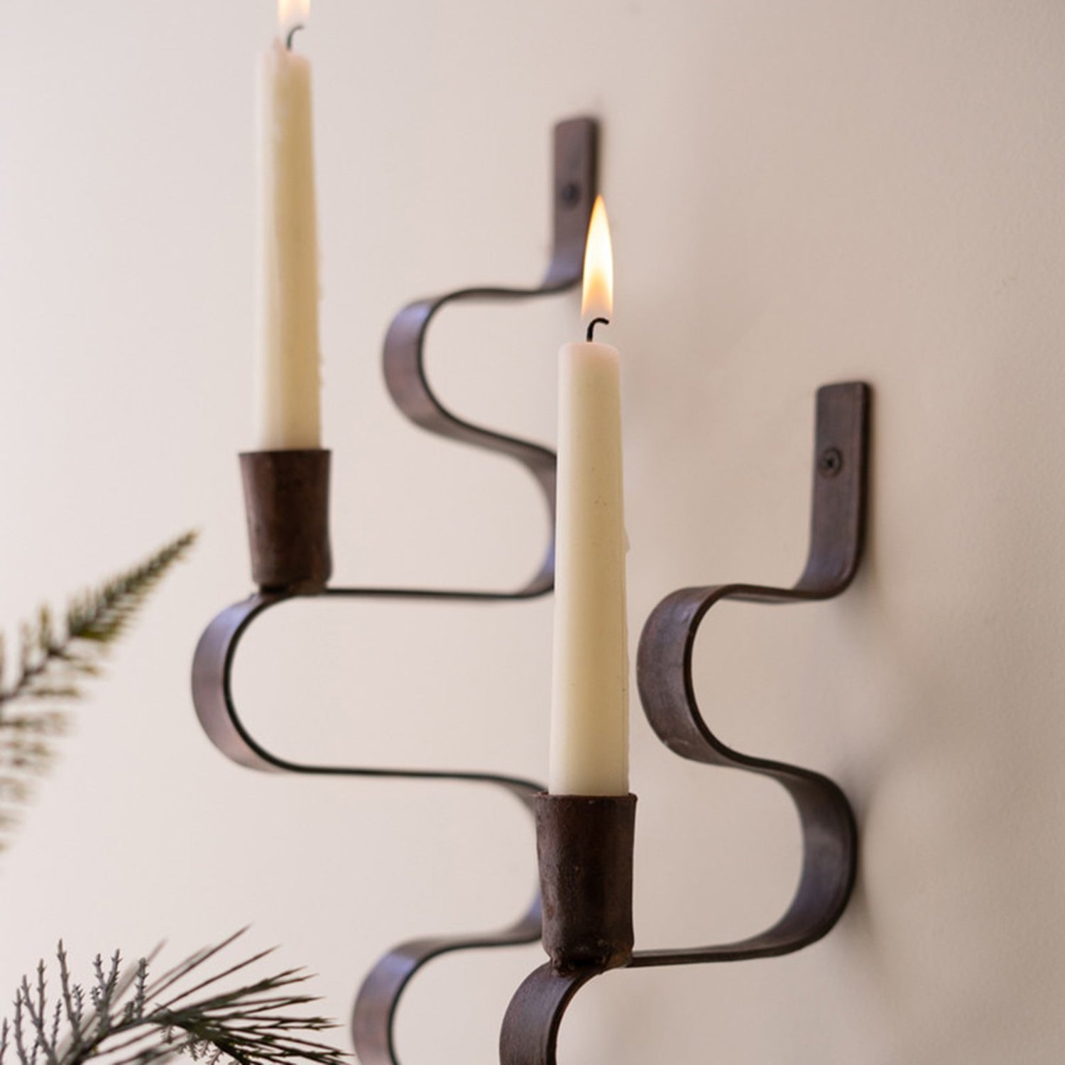Wavy Metal Taper Candle Wall Sconce Set of 2