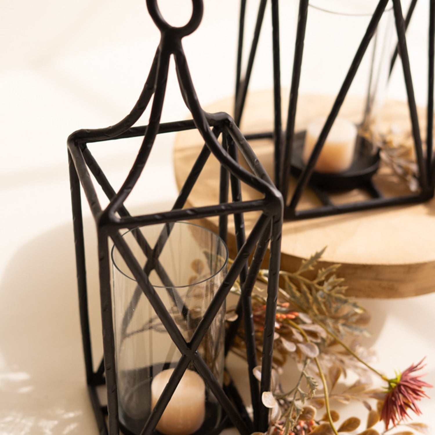 Metal Lanterns with Glass Insert Set of 3