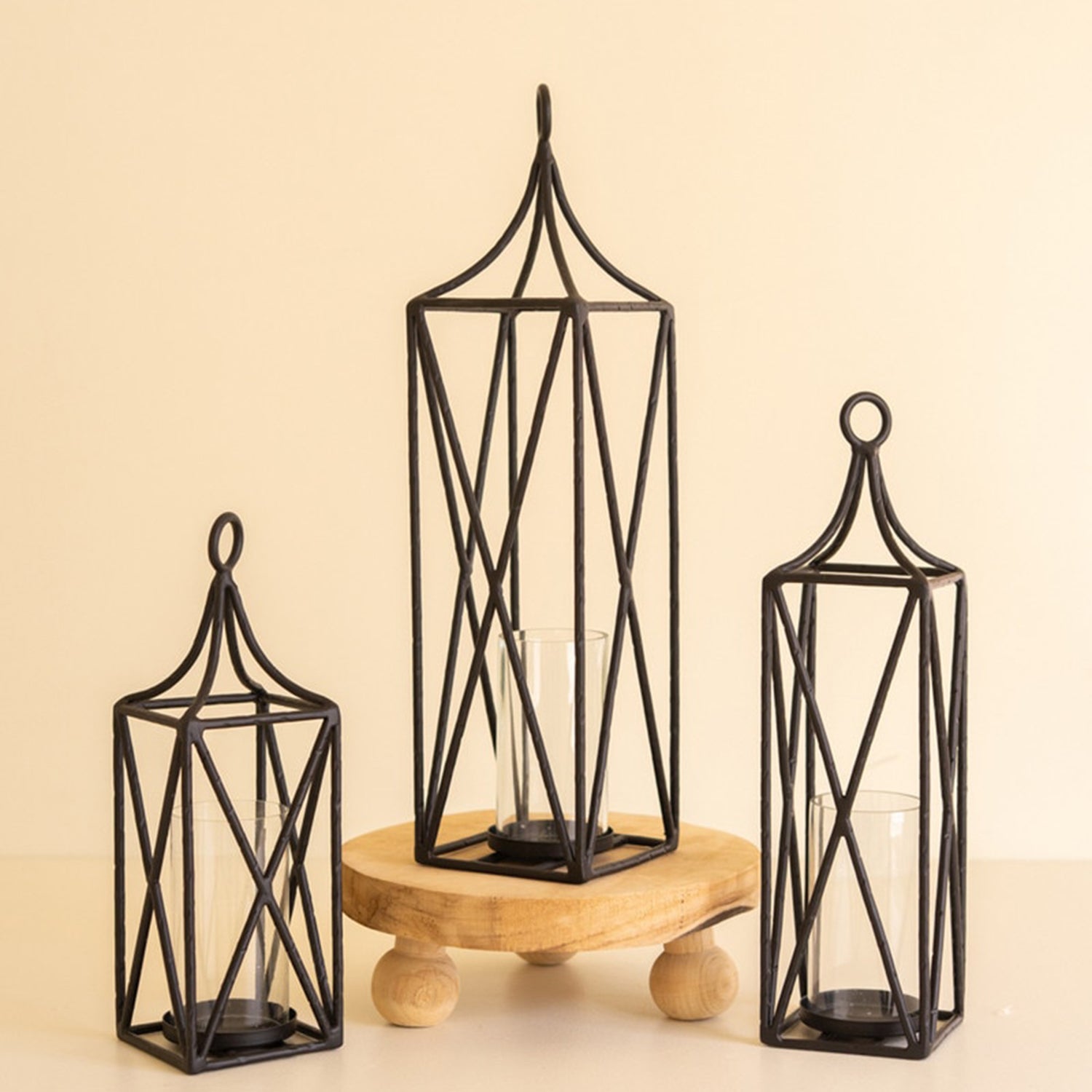 Metal Lanterns with Glass Insert Set of 3