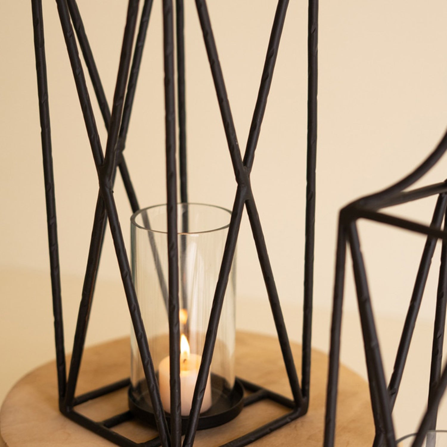 Metal Lanterns with Glass Insert Set of 3