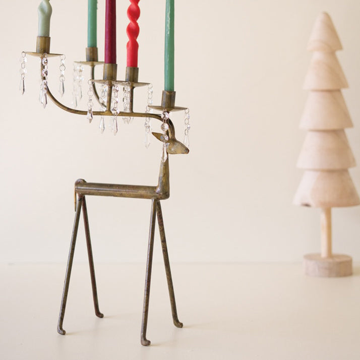 Iron Deer Taper Candelabra Holder with Gems