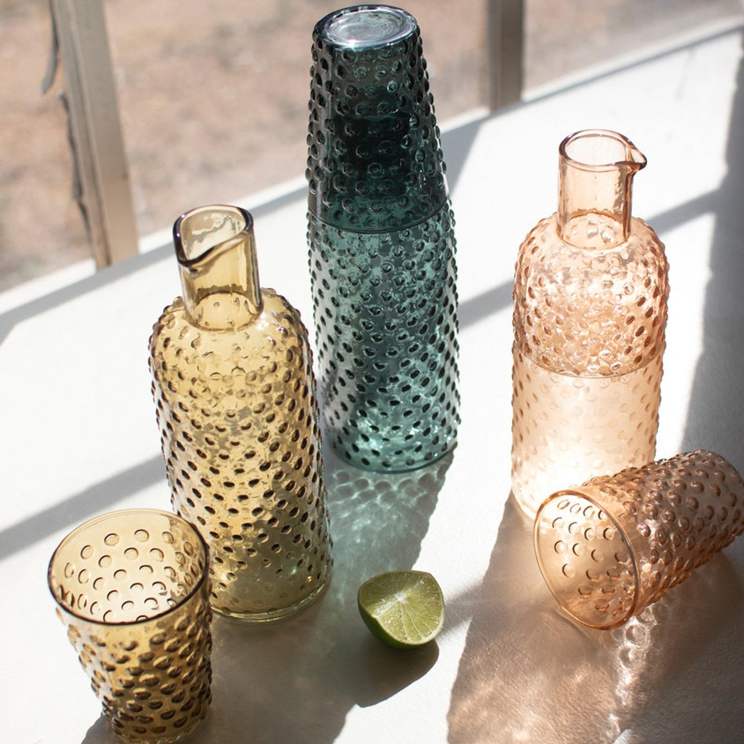 Bubble Glass Carafes with Tumbler Set of 3