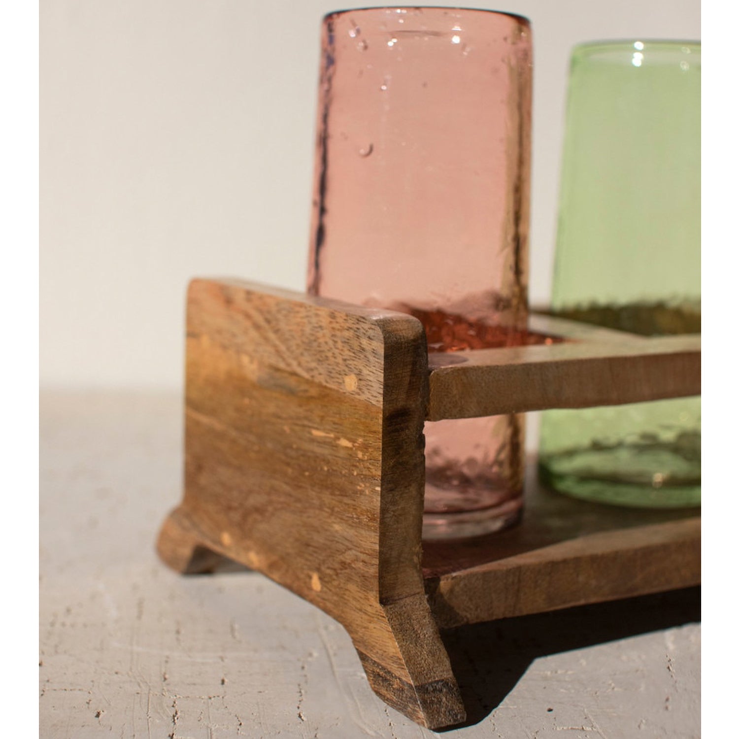 Four Cocktail Glasses with Wooden Tray