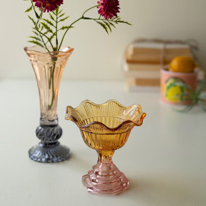 Colored Glass Bowl and Vase Set of 2