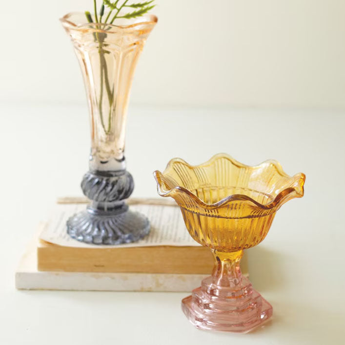 Colored Glass Bowl and Vase Set of 2