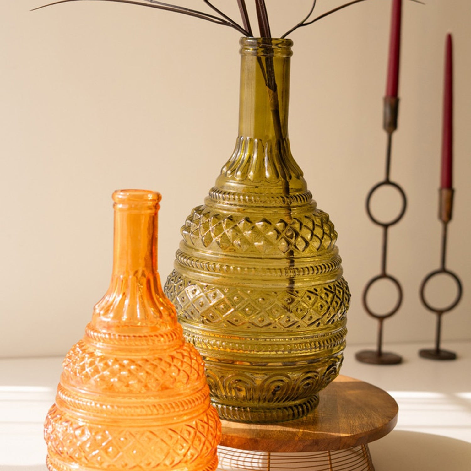 Pressed Glass Vase Set of 2