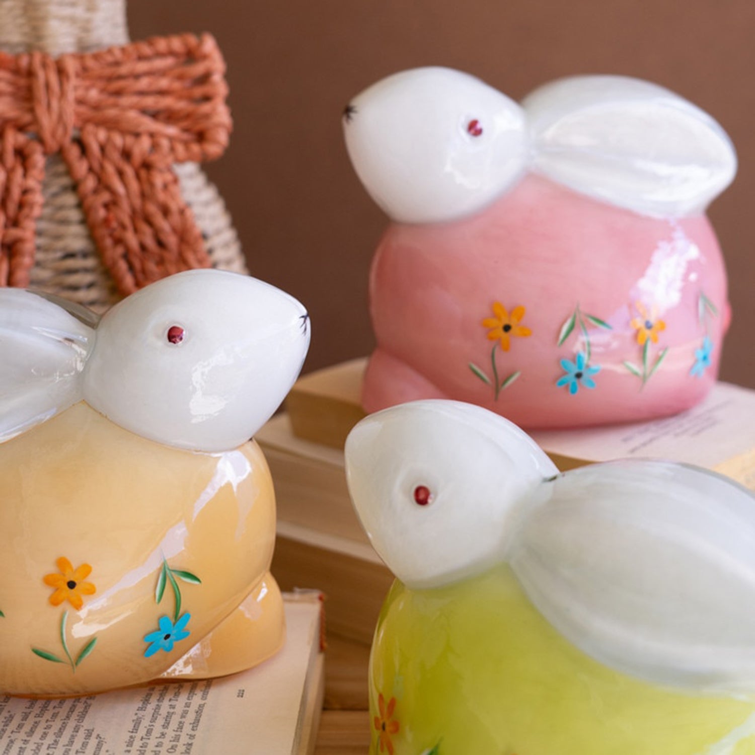 Hand Painted Glass Bunny Set of 3