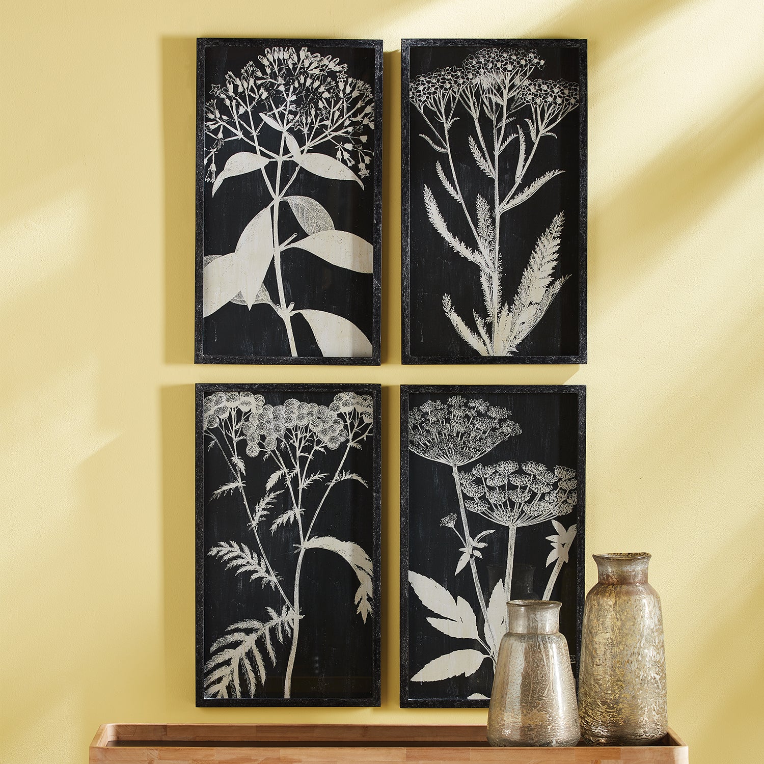 Monochrome Queen Annes Lace Wall Art Set of 4