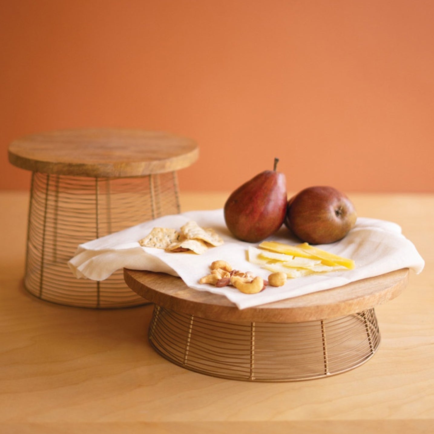Round Mango Wood and Wire Riser Set of 2