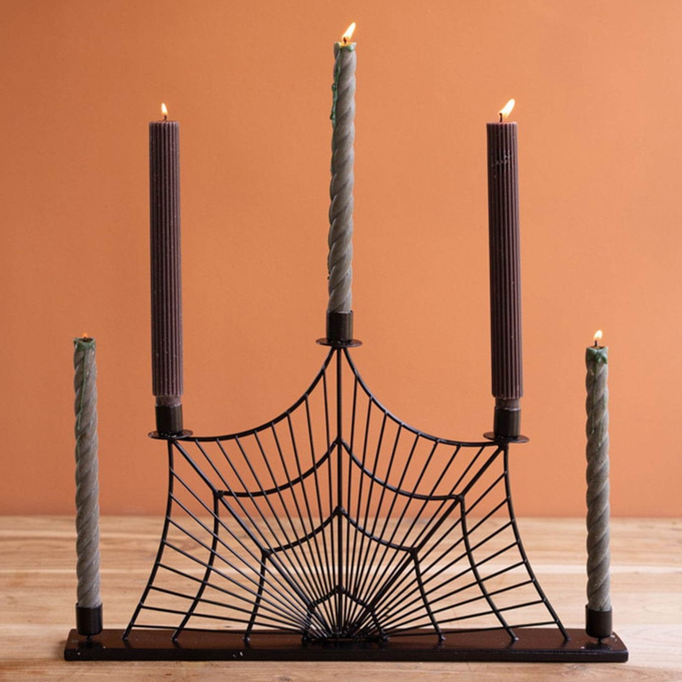 Wire Halloween Spider Web Candelabra