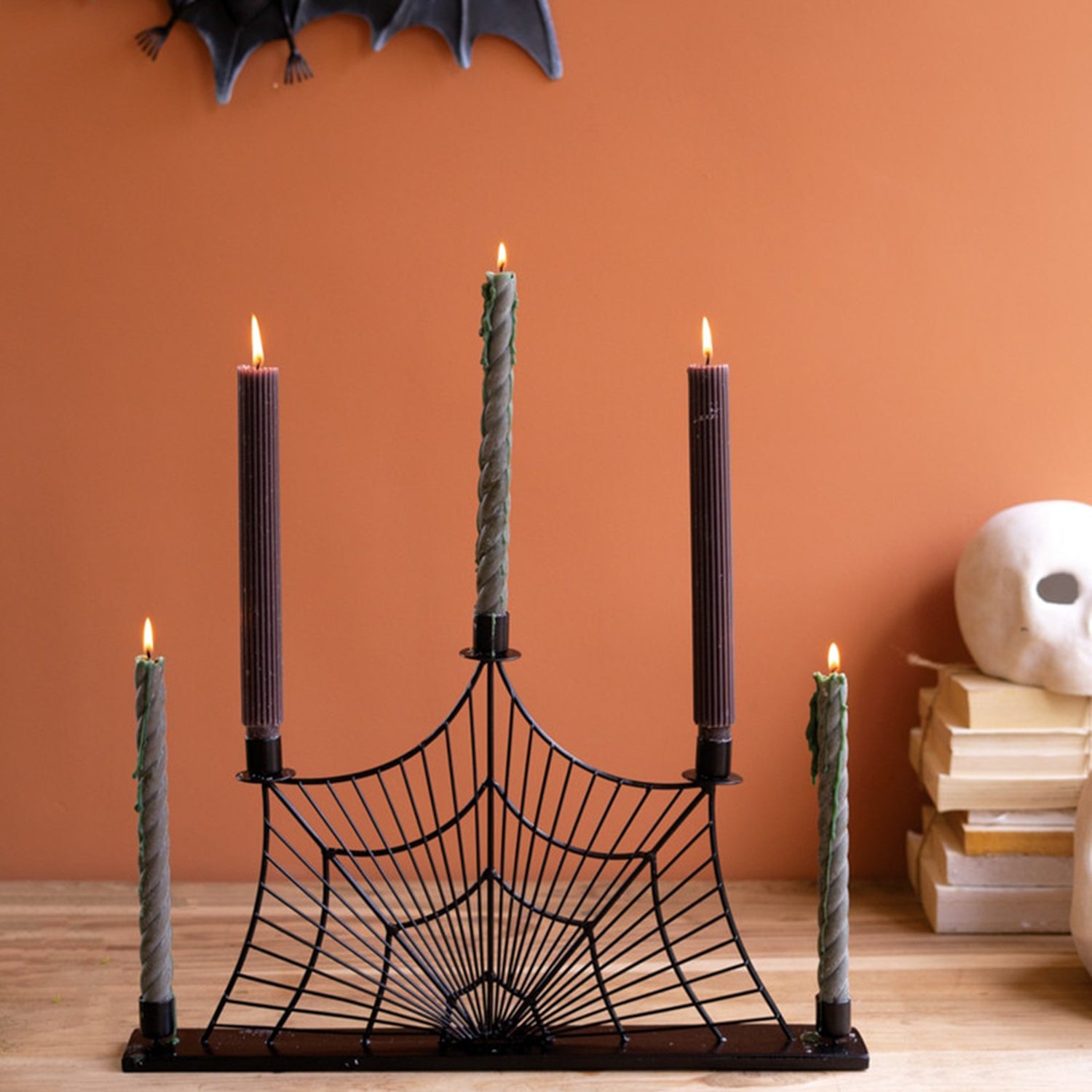 Wire Halloween Spider Web Candelabra
