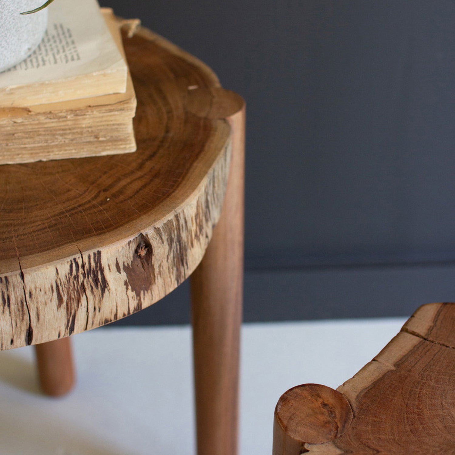 Acacia Wood Live Edge Accent Table Set of 2