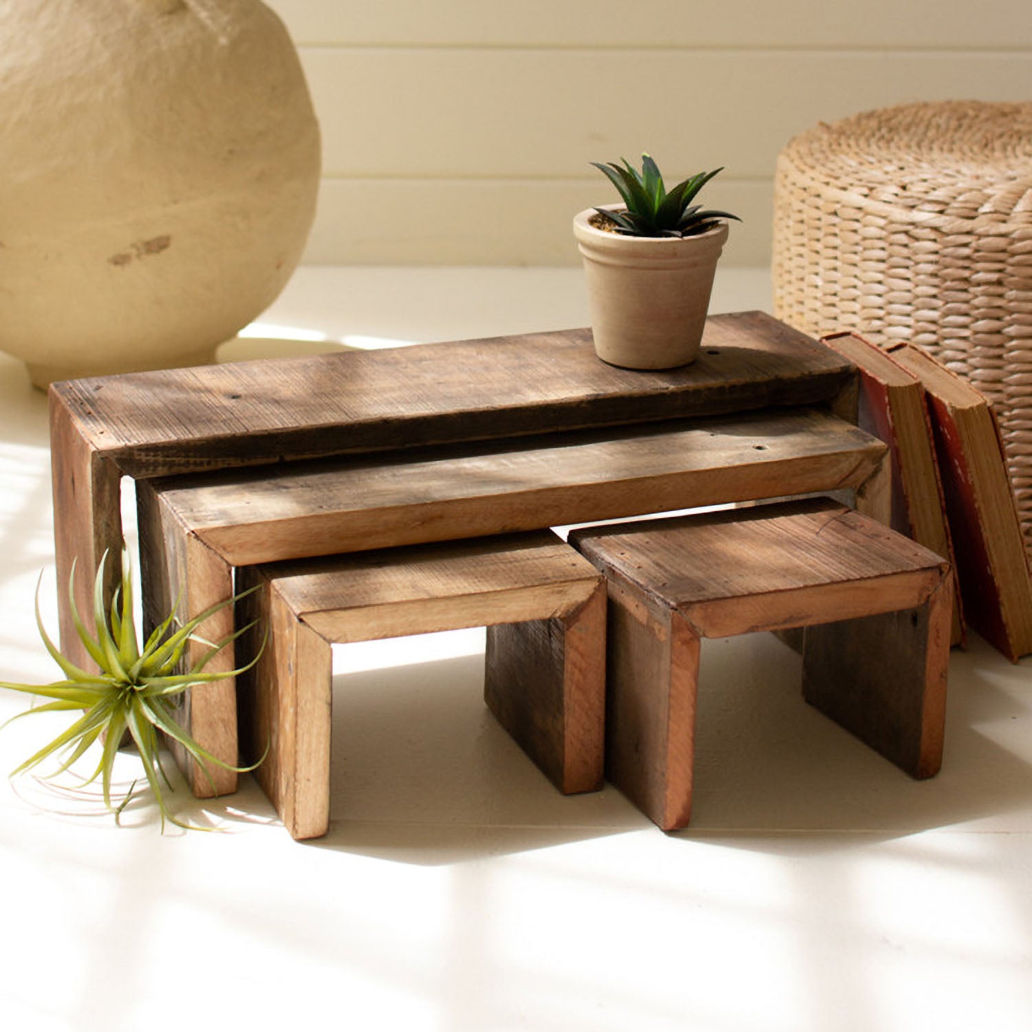 rectangle plant hanger Recycled Wood Nesting Risers Large
