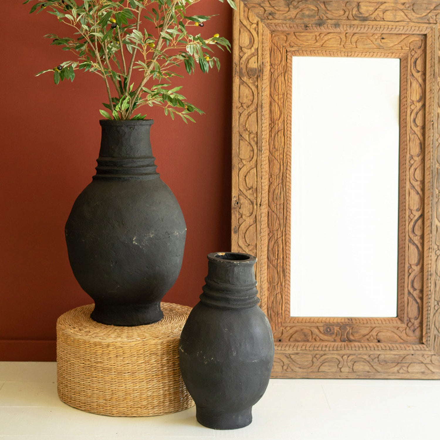 Paper Mache Oval Urn Set of 2