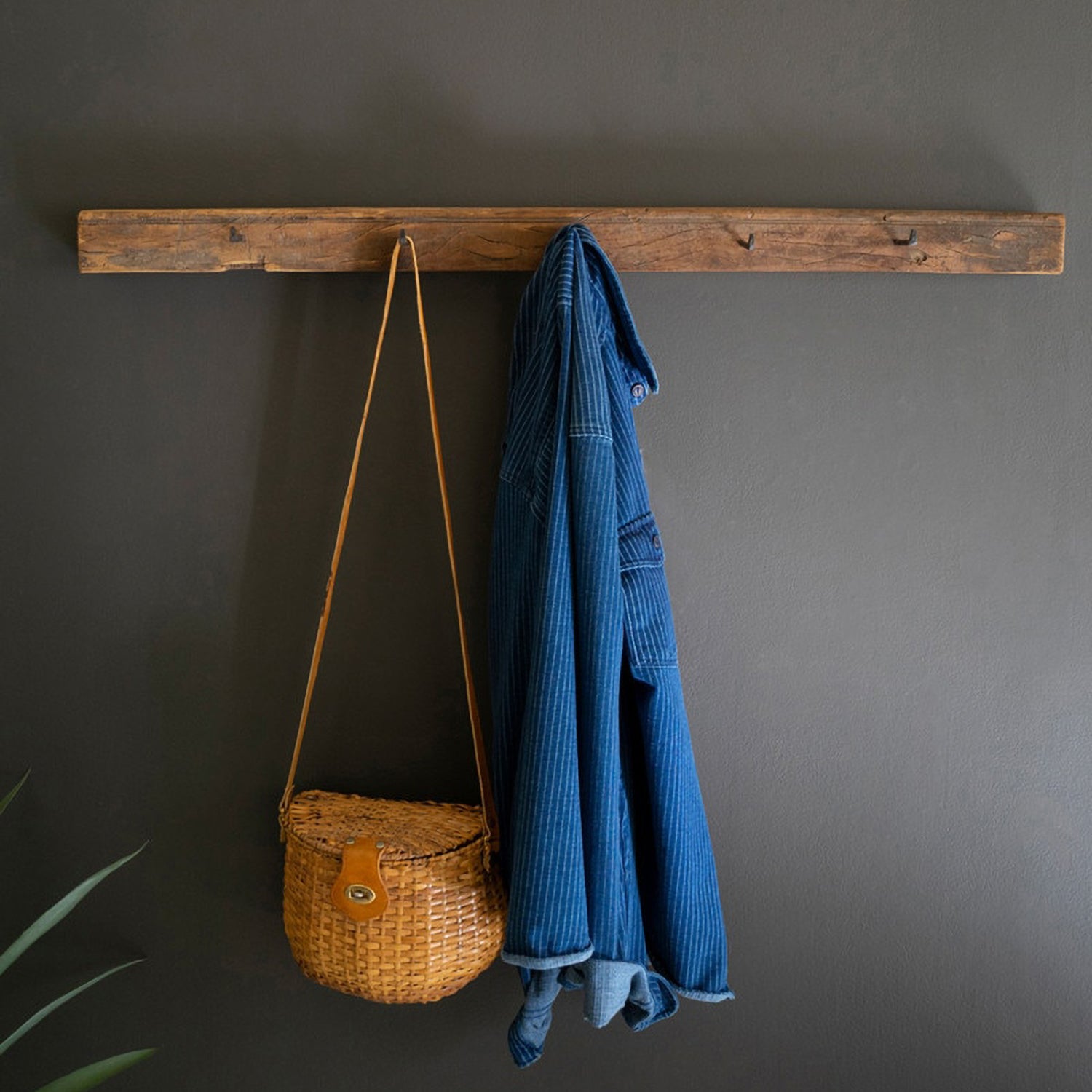 Recycled Wood Coat Rack with Forged Iron Hooks
