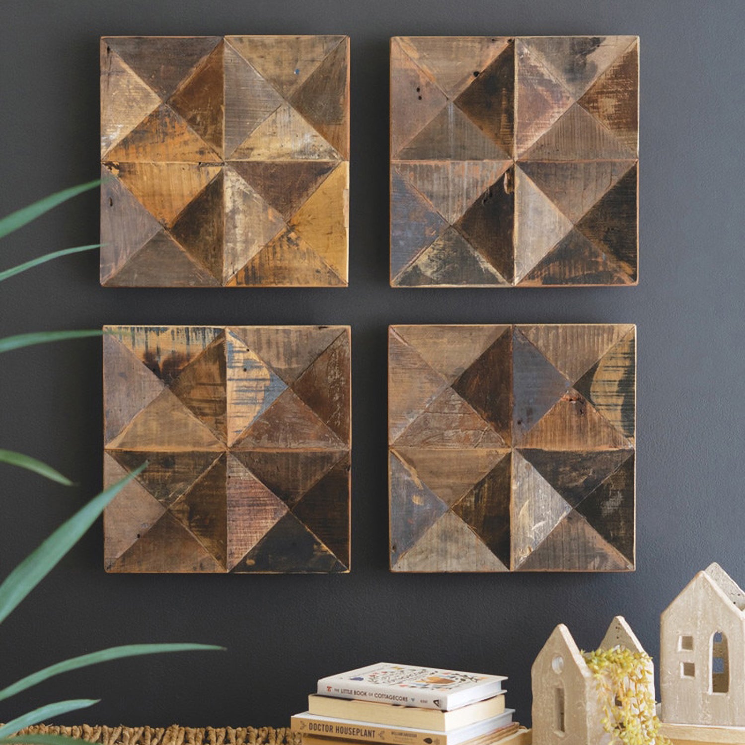 Recycled Wood Panel Wall Art Set of 4