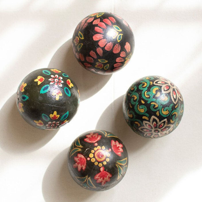 Hand Painted Wooden Spheres Set of 4
