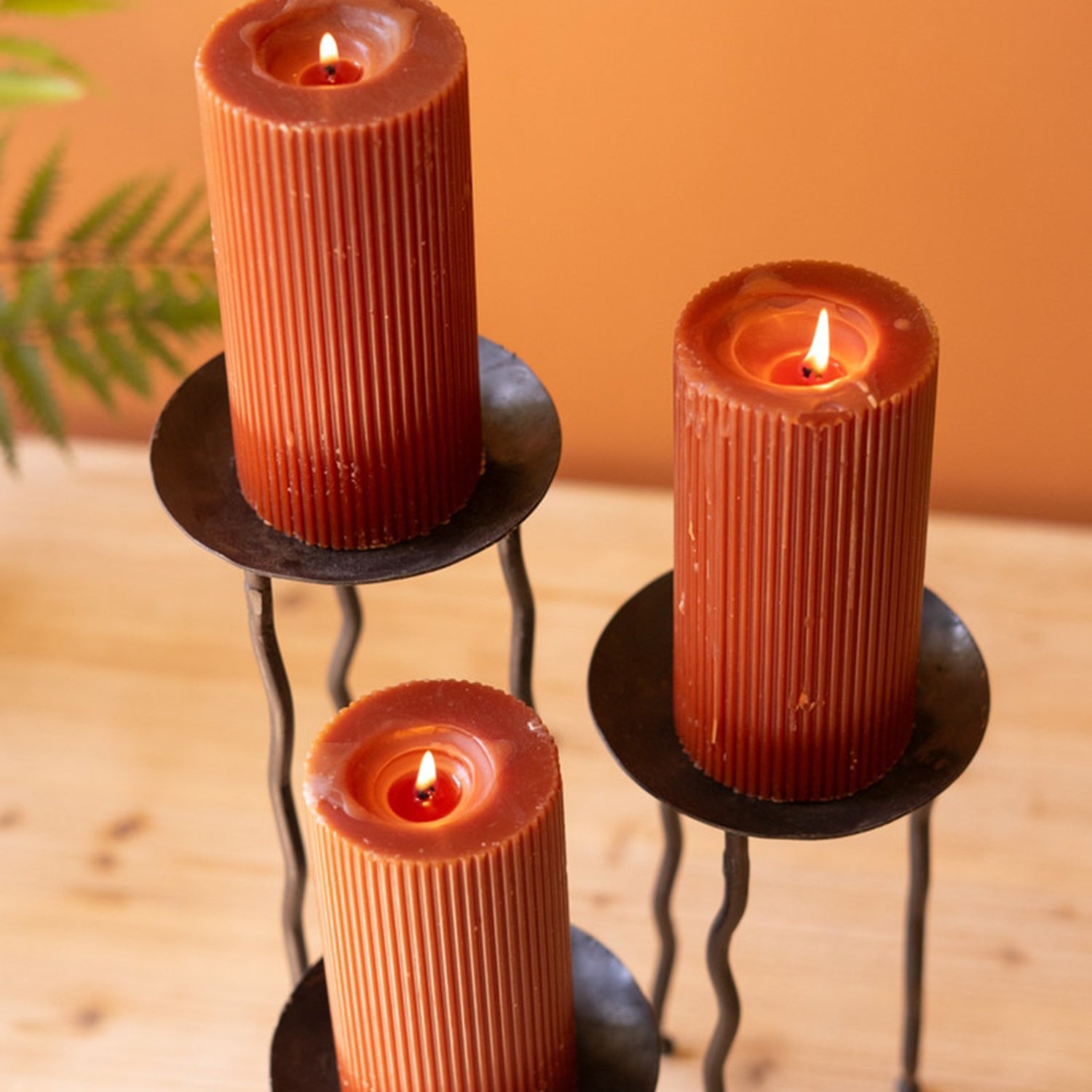 Rustic Metal Candle Stands with Wavy Leg Set of 3