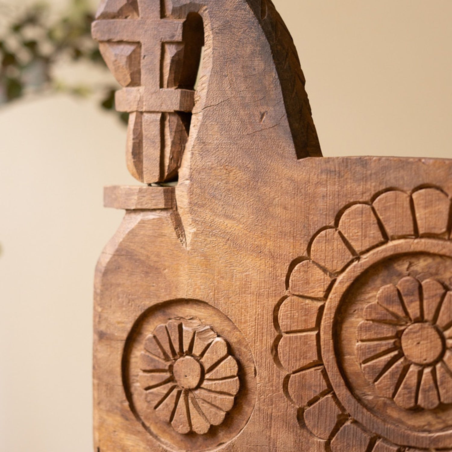 Repurposed Wooden Horse Sculpture on an Iron Base