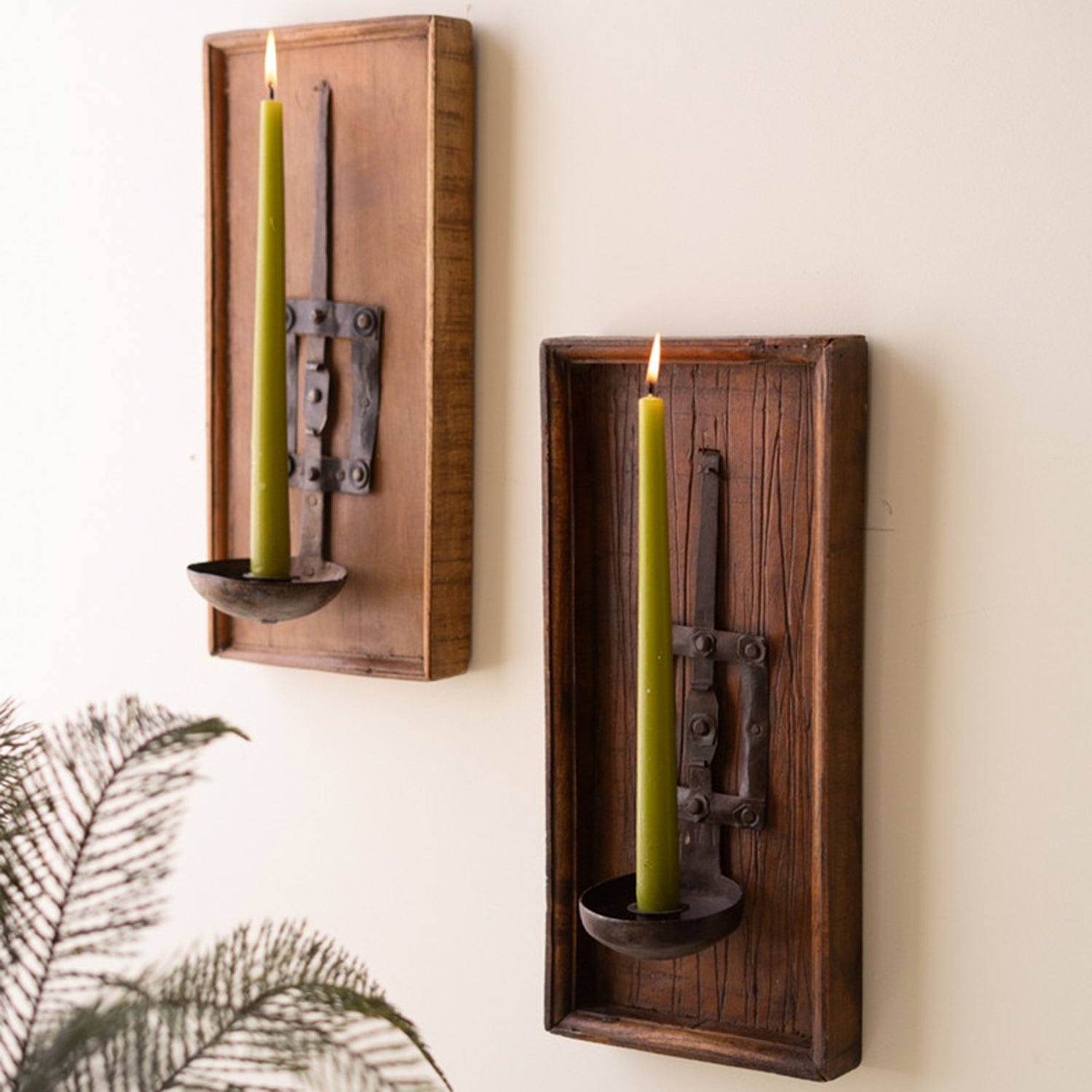 Wooden Wall Sconce with Repurposed Iron Spoon Candle Holder