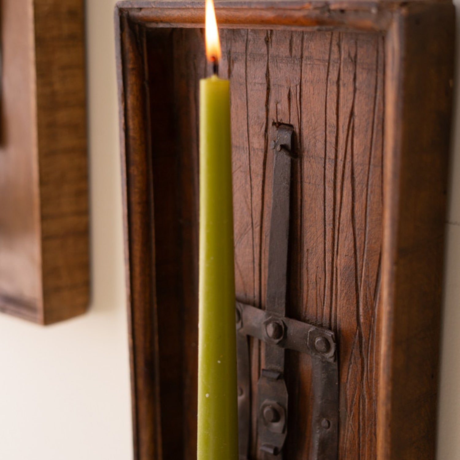 Wooden Wall Sconce with Repurposed Iron Spoon Candle Holder