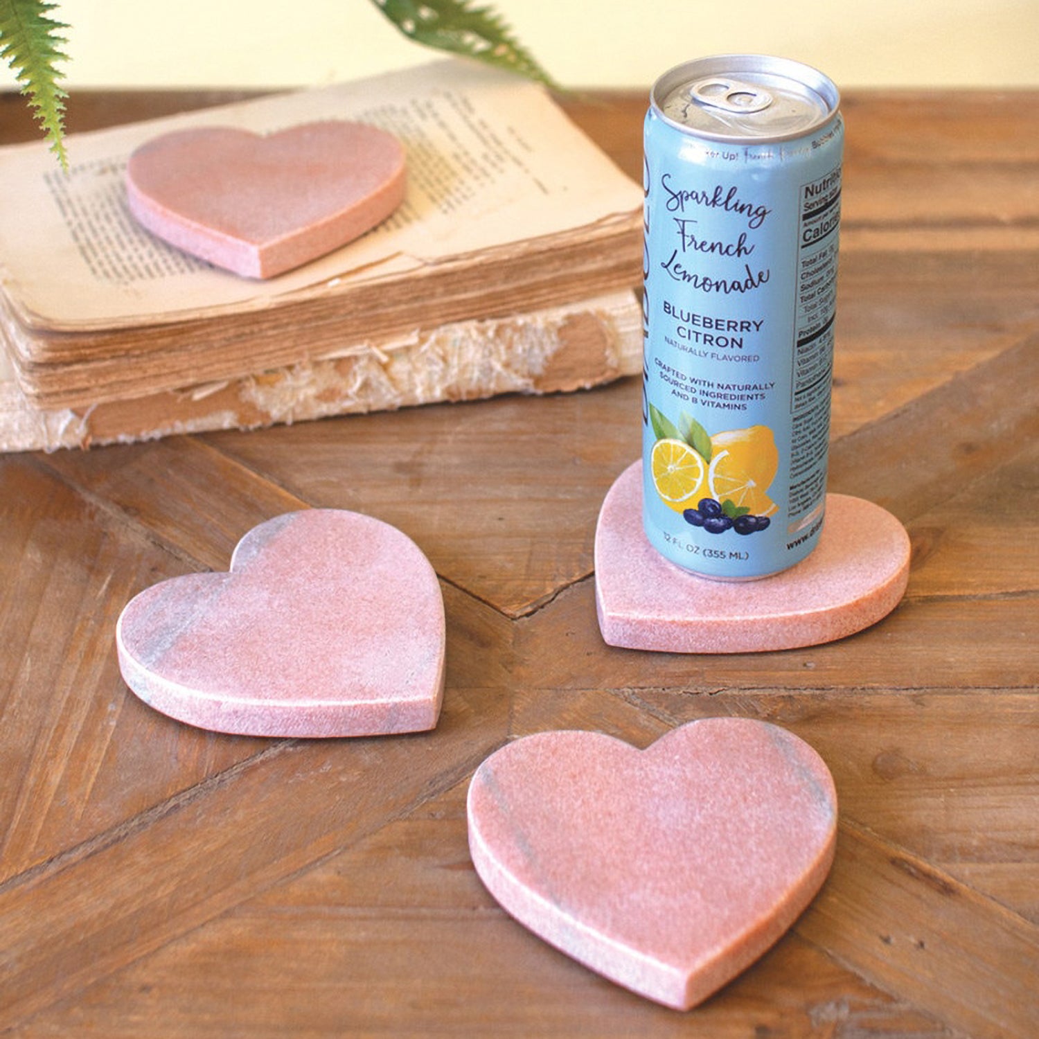 Pink Marble Heart Coaster Set of 4